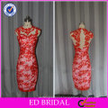 ED Bridal Real Sample Sheath Red Sleeveless Knee Length Backhole Evening Dress Short with Lace